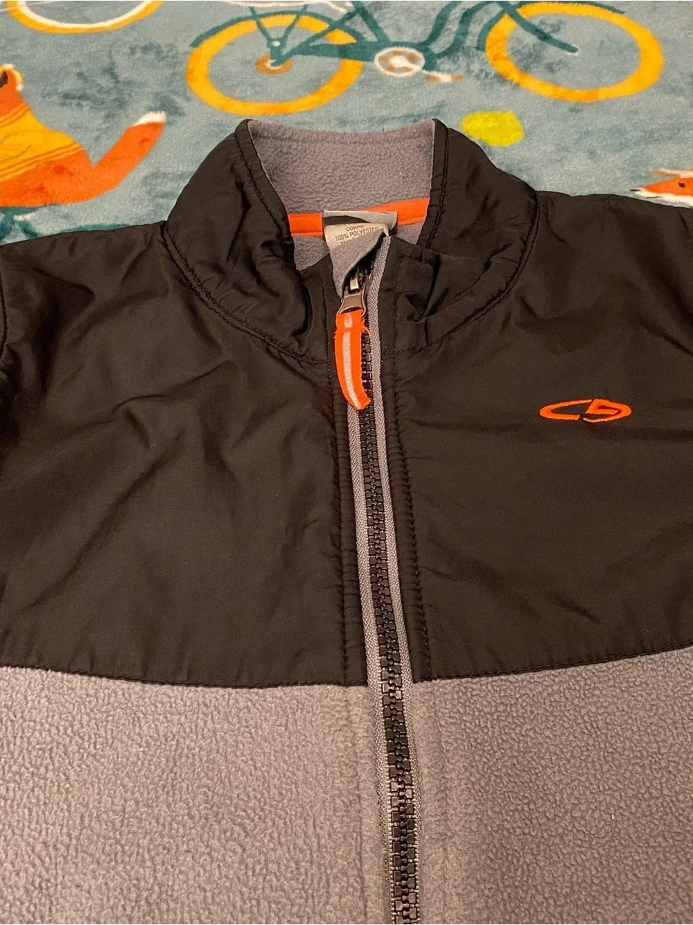 Champion Kids Gray Fleece Jacket with Black Yoke and Orange Trim